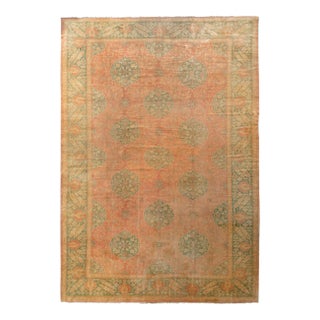 Antique Oushak Rug in Red and Green All Over Floral Pattern For Sale