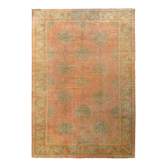 Antique Oushak Rug in Red and Green All Over Floral Pattern For Sale