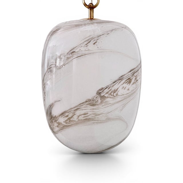 Italian Handblown Faux Alabaster Glass Pendant Lamp With Brass Chain and Fittings For Sale In Richmond - Image 6 of 17