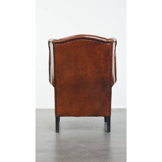 Large Vintage Sheepskin Wing Chair For Sale - Image 4 of 18