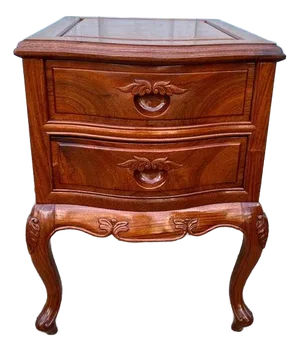 Vintage French Rococo Style Hand Carved Wood Bedside Table With Dovetail Drawers