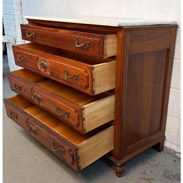 Antique French Carved Commode W/ Marble Top For Sale - Image 9 of 15
