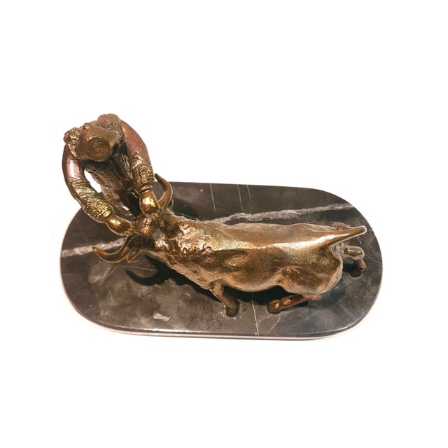 Copper Vintage Bronze Metal Bull Fighter Matador and Bull on Marble Base For Sale - Image 8 of 8