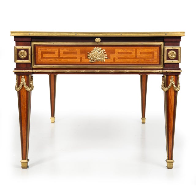 19th Century French Louis XVI Style Antique Bureau Plat Writing Desk Circa 1880 For Sale - Image 5 of 18