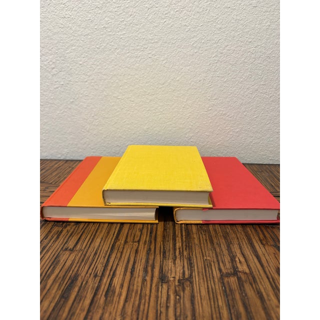 Vintage Citrus Monochromatic Hardcover Book Stack - Set of 3 - Tangerine Orange & Lemon Yellow - Mid-Century Nyc Counterculture Decor For Sale - Image 4 of 12