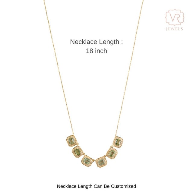 Contemporary 2.98ct Emerald Cut Green Sapphire Diamond 14k Gold Link Chain Necklace For Sale - Image 10 of 15