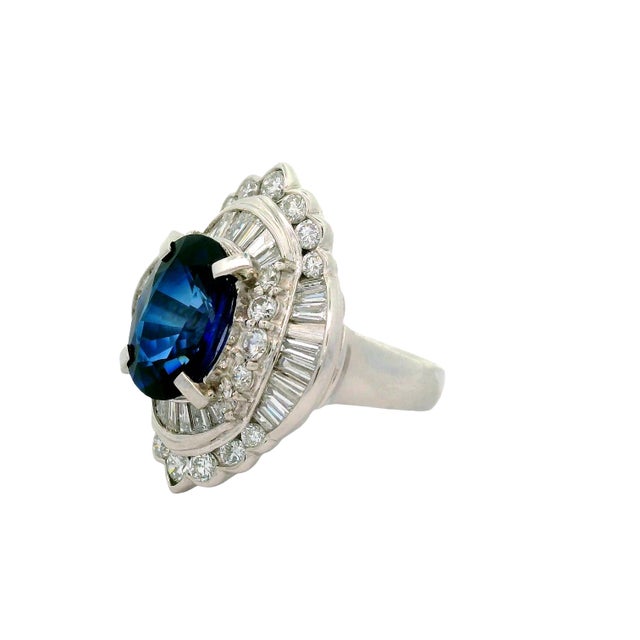 5.82 Carat Blue Sapphire Diamond Platinum Ballerina Ring, Size 6.75 For Sale In Los Angeles - Image 6 of 6
