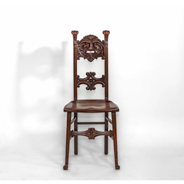 English Edwardian Oak Side Chair with Carved Green Man, 1890s For Sale - Image 10 of 12
