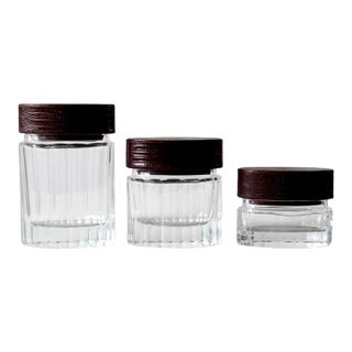 Vintage Glass Jars With Leather Lids Set of 3 For Sale
