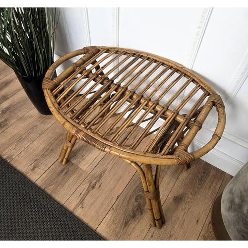 Wood Italian Bohemian French Riviera Bamboo Rattan Oval Coffee Table, 1960s For Sale - Image 7 of 10