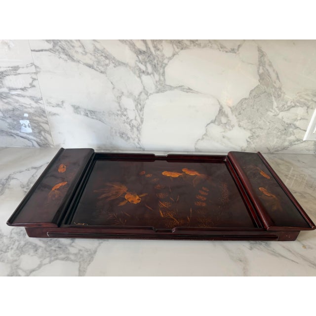 1950s Vietnamese Laquered Signed Goldfish Tea Tray For Sale - Image 4 of 6