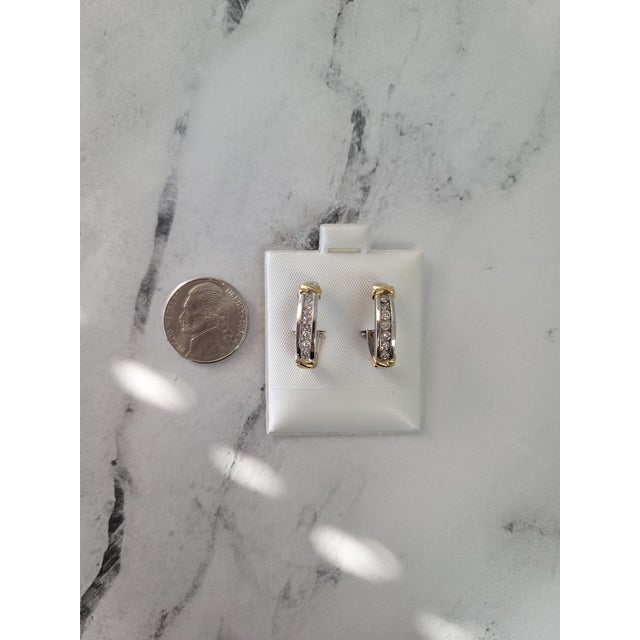 Contemporary Channel Set Round Diamond Latchback Earrings .70cttw 14k Two-Toned Gold, 2 Pieces For Sale - Image 3 of 3