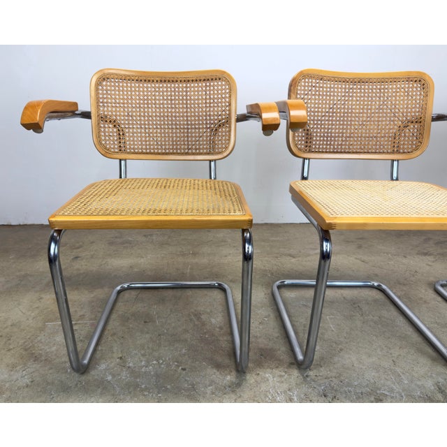 1980s Vintage Set of 6 Marcel Breuer Cesca Style Cane & Tubular Chrome Chairs For Sale - Image 5 of 12