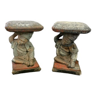 Vintage Cast Cement Figural Putti Garden Stools- A Pair For Sale