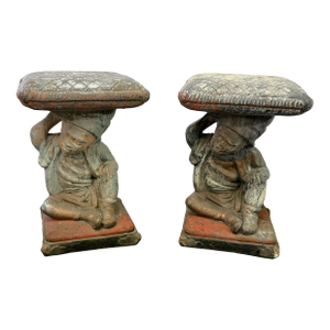 Vintage Cast Cement Figural Putti Garden Stools- A Pair