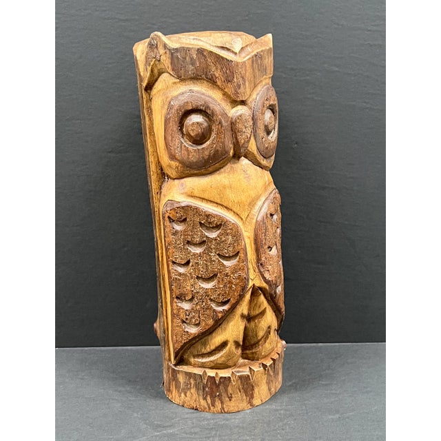 Vintage Carved Solid Wood Owl Sculpture For Sale - Image 4 of 10
