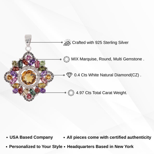 Regent Starburst Maximalist Multi Gemstone Pendant in 925 Sterling Silver - 4.97 TCW For Sale - Image 11 of 13