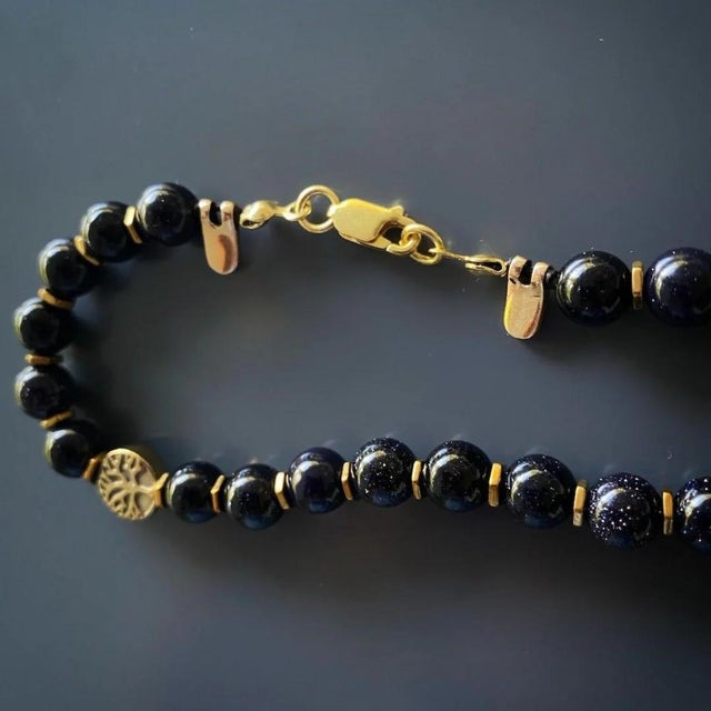 Bronze Magical Goddess Isis Pendant Black Beaded Necklace For Sale - Image 8 of 11