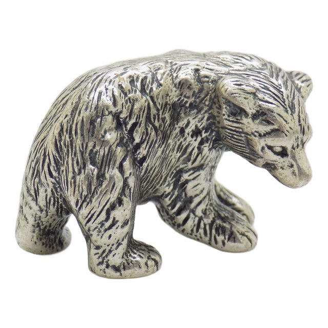 Large Vintage Italian Handmade Silver Brown Bear Cub Figurine, Novara, 1970s For Sale