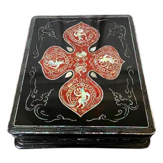 Unusual Japanese Lacquer Inkstone Box with MOP Inlays For Sale