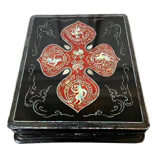 Unusual Japanese Lacquer Inkstone Box with MOP Inlays For Sale