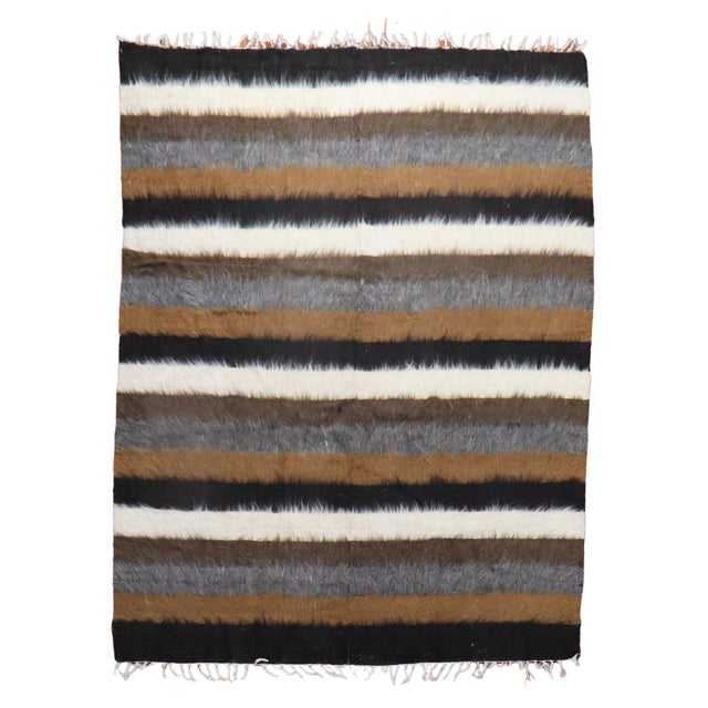 Early 21st Century Striped Turkish Mohair Rug - 5'3" x 6'7" For Sale In New York - Image 6 of 18