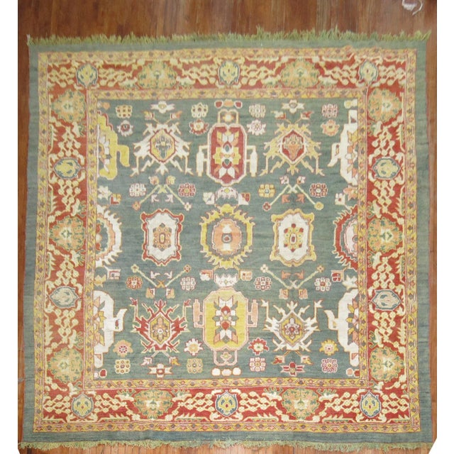 Vintage Traditional Green Square Large Oushak - 11'2" x 12'3" For Sale - Image 10 of 10