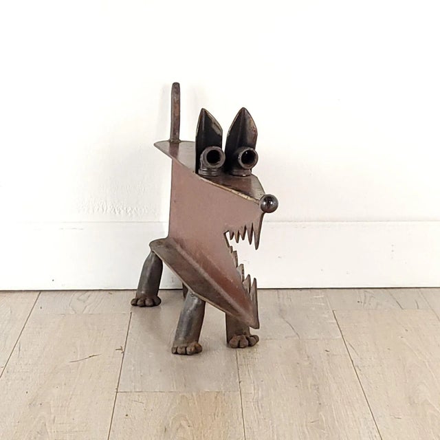 A fantastic amusing Brutalist iron statue of a dog, Bay Area, California, circa 1980, unsigned.