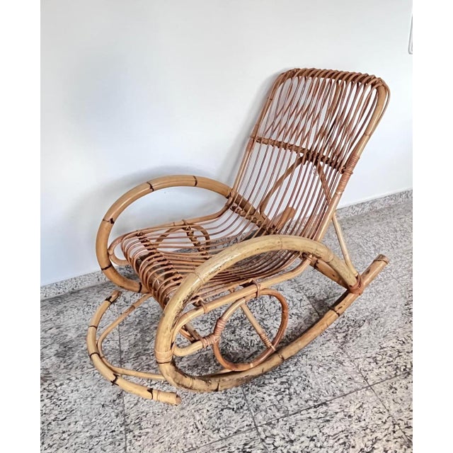 Vintage Boho Rocking Chair in Bamboo by Franco Albini for Veranda or Terrace, Italy, 1950s For Sale - Image 12 of 18