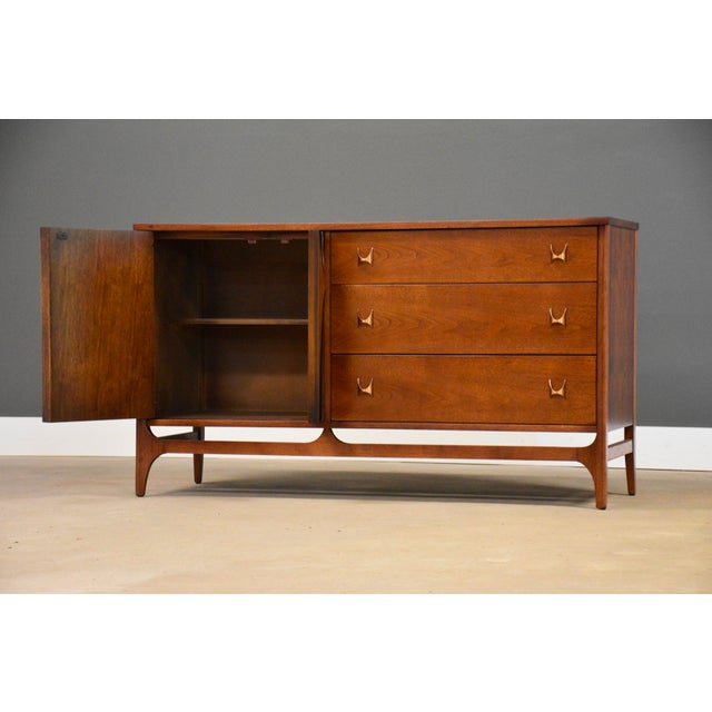Mid-Century Modern 1960s Refinished Broyhill Brasilia 54” Walnut Dresser Credenza For Sale - Image 3 of 10
