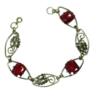 Vintage 1930s Art Deco Sterling 12k Ruby Crystal Bracelet