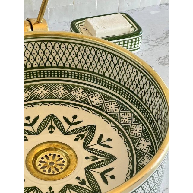 Brass Ceramic Countertop Handmade Sink for Bathroom With Brass Rim For Sale - Image 8 of 8