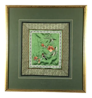 Chinese Framed Silk Flower Embroidery