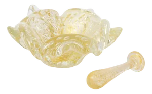 Gold Leaf Murano Glass Bowl with Pestle from Barovier & Toso, 1960s, Set of 2