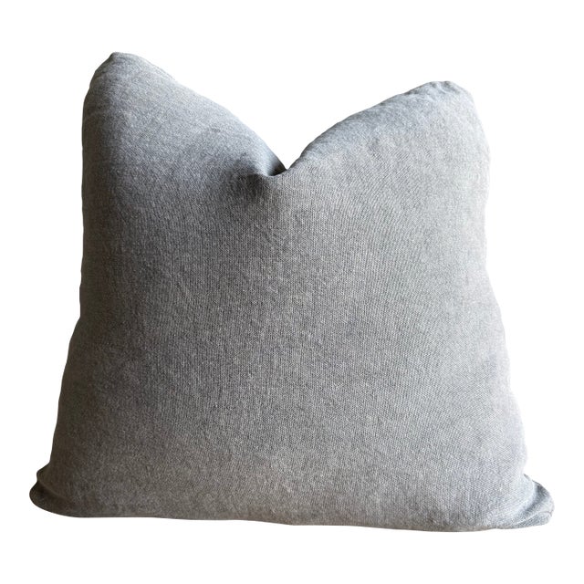 Stone Washed Linen Pillow in Whale Gray With Down Insert For Sale