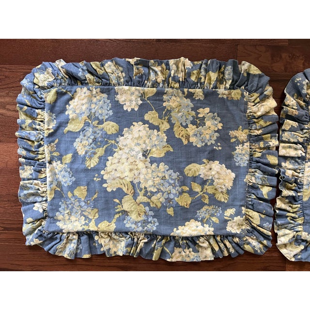American Pair of Waverly Chambray Blue Hydrangea Custom Pillow Shams For Sale - Image 3 of 12