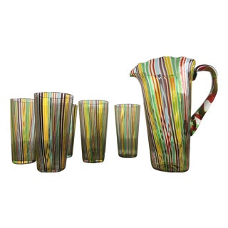 Vintage Glasses with Murano Glass Carafe by Gio Ponti for Venini, 1950s, Set of 7 For Sale