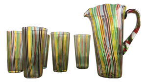 Vintage Glasses with Murano Glass Carafe by Gio Ponti for Venini, 1950s, Set of 7