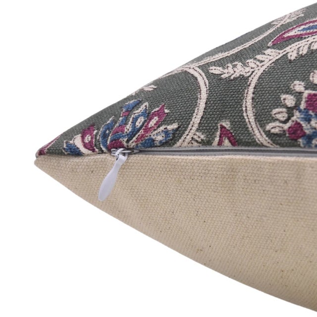 Art Deco Fabdivine Block Print Cushion Cover 24x24 Inch Duck Canvas-Saraswati For Sale - Image 3 of 4