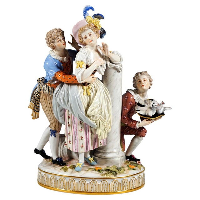 Large Meissen Roccoco the Approach Figurine attributed to J.C. Schoenheit, 1850 For Sale - Image 10 of 10
