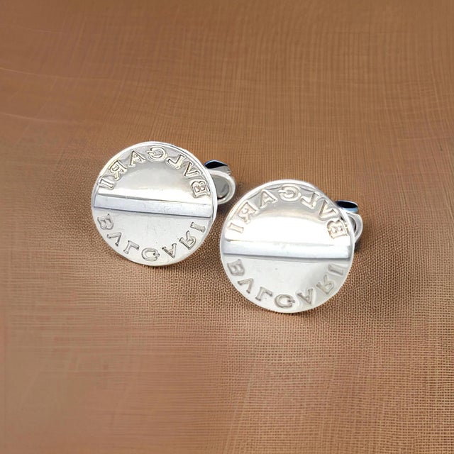 1990s 1990s Pair of Bvlgari Estate Sterling Silver Cufflinks 16.24 Grams For Sale - Image 5 of 7