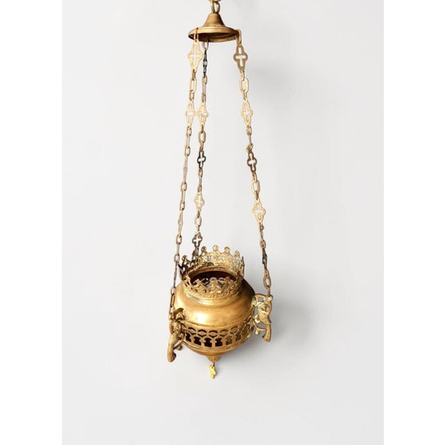Antique Greek Orthodox Byzantine Brass Sanctuary Vigil Oil Lamp, 1920 For Sale - Image 12 of 12