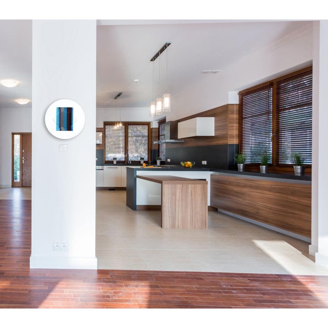 Blue Words Like Drops of Water on a Stove - Round Blue Abstract Original Artwork by Raul De La Torre For Sale - Image 8 of 9