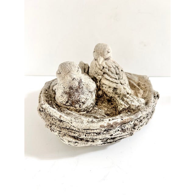 Sculpture Materials Vintage Concrete Bird Nest Garden Sculpture, Cast Stone Sparrow Planter or Birdbath Accent For Sale - Image 7 of 11