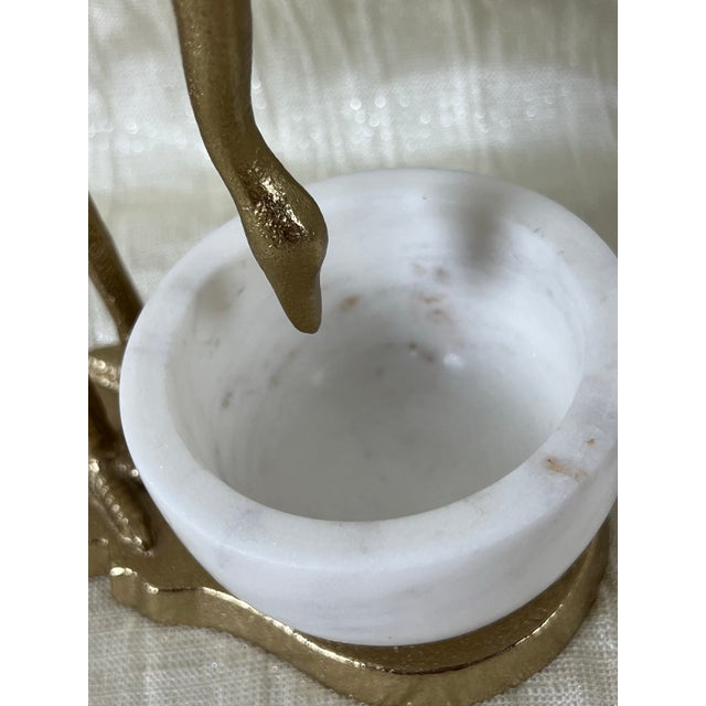 Palm Beach Style Gold Heron Accent Sculpture With Marble Bowl For Sale In Portland, OR - Image 6 of 10