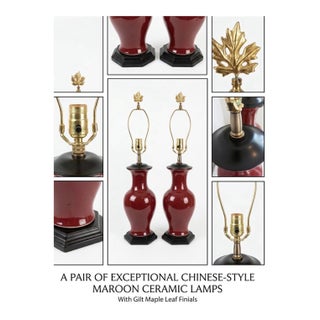 Vintage Oriental Accent Co. Sang De Boeuf / Oxblood Red Porcelain Baluster Table Lamps - a Pair For Sale