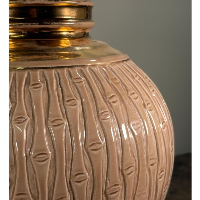 Vintage Ceramic Faux Bamboo Table Lamps With Gold Accents - A Pair For Sale - Image 4 of 10