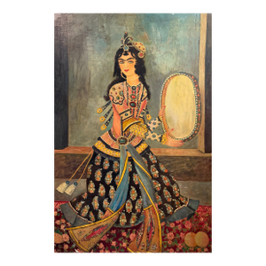 A Palatial Persian Hand Painted Oil on Board Painting
