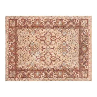 Antique Indian Amritsar Beige and Brown Handmade Wool Carpet For Sale
