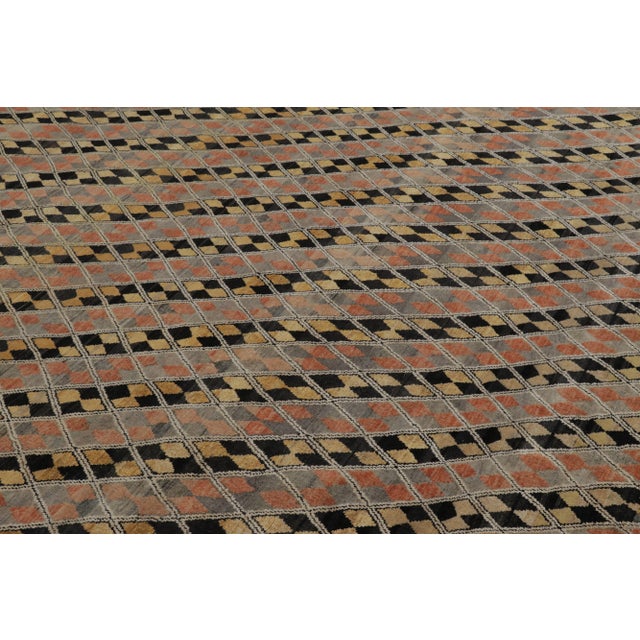 Rug & Kilim Rug & Kilim’s Modern Rug in Black, Charcoal and Gold Diamond Geometric Pattern For Sale - Image 4 of 8